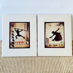 Cindy Coklin SET of 2 Signed  Hula Kahiko Series Warrior and Dancer Matted Print